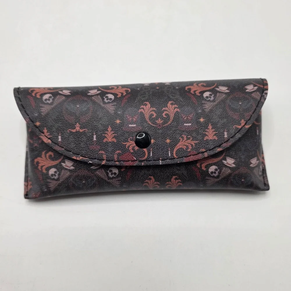 Gothic Damask Sunglasses Case Skull Candle Teacup Snap Pouch Dark Academia Goth